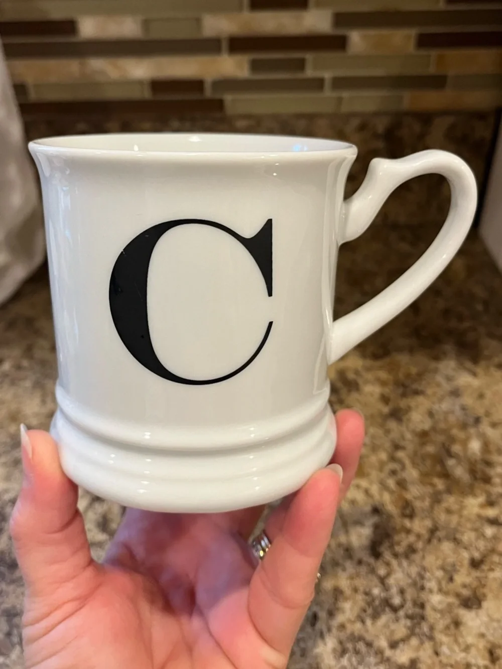 Williams Sonoma White Ceramic Mug with Black 'C' Monogram
